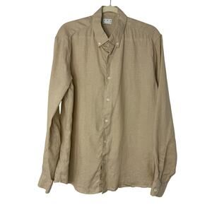 ASKET Organic Linen Button Down Shirt Beige Tan L Regular Vacation Resort